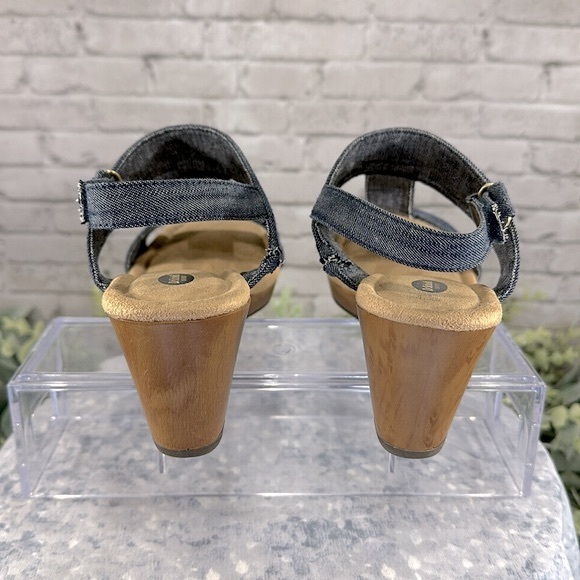 Dr. Scholl’s “Byron” Blue Denim Open Toe H-Band Wedge Sandals WMS 7.5M💙EUC - Picture 6 of 10